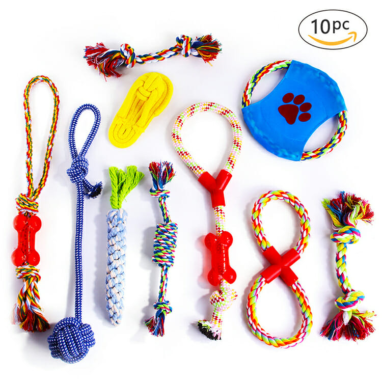 thumbnail image 2 of Dog Toys 10-Piece Dog Chew Toys - Rubber Balls, Rope & Squeaky Toys For Puppies Indestructible Dog Toy Bundle For Small Dogs 2 of 14
